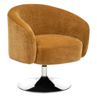 Fauteuil De Salon En Velours Coloris Ocre - Longueur 65 X Profondeur 66 X Hauteur 73  Cm