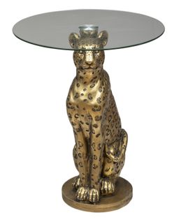 Table à Café Ronde En Verre Et Résine Or - Diamètre 40 X Hauteur 52 Cm