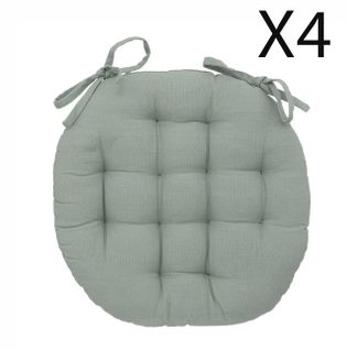 Lot De 4 Coussins De Chaise Rond, Coussins D'assise En Coton Coloris Vert Céladon