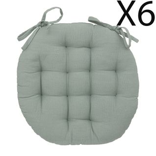 Lot De 6 Coussins De Chaise Rond, Coussins D'assise En Coton Coloris Vert Céladon