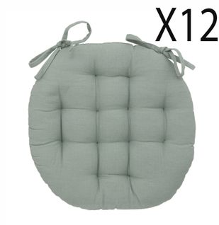 Lot De 12 Coussins De Chaise Rond, Coussins D'assise En Coton Coloris Vert Céladon