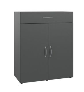 Meuble à Chaussures Avec 2 Portes Et 1 Tiroir En Bois Mélamine Coloris Graphite