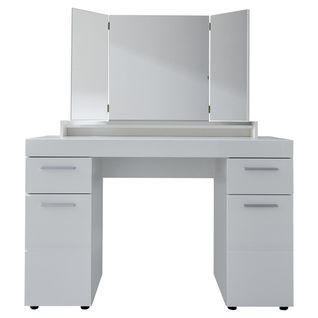 Coiffeuse, Meuble De Bureau Avec Miroir Coloris Blanc Mat, Blanc Brillant