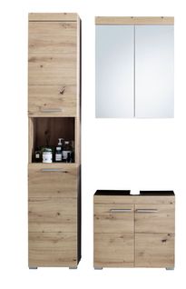 Ensemble De Salle De Bain  Coloris Chêne à Noeuds Et Blanc Brillant