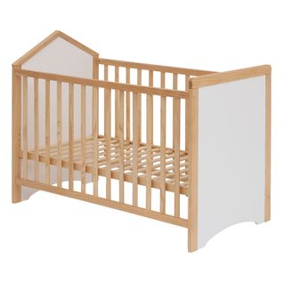Lit Bébé Avec Sommier Intégré En Bois Coloris Naturel, Blanc - L. 93  X P. 66,5 X H. 124  Cm