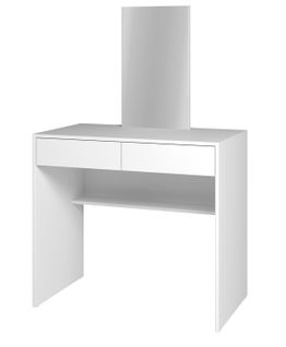 Coiffeuse, Table De Maquillage Avec 2 Tiroirs + Miroir Coloris Blanc - L. 90 X P. 45 X H. 140 Cm