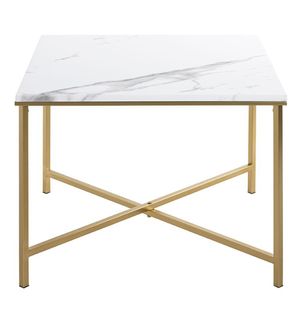 Table D'appoint Carrée En Métal Coloris Doré Et Mdf Imitation Marbre - L. 60 X P. 60 X H. 45 Cm
