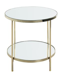Table D'appoint Doré En Métal Coloris Doré Et Verre - Diamètre 45  X Hauteur 46 Cm