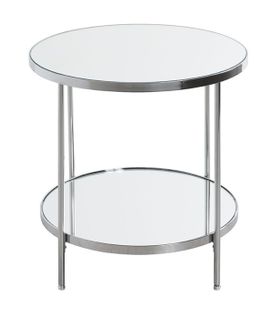 Table D'appoint En Métal Chromé Coloris Gris Et Verre - Diamètre 45 X Hauteur 46 Cm