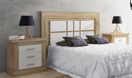 Ensemble De Tête De Lit Avec Pieds + 2 Tables De Chevet Coloris Chêne Cambrian, Blanc