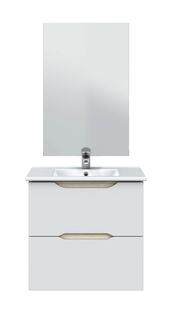 Meuble De Salle De Bain Suspendu 60cm Avec 2 Tiroirs + Miroir Coloris Blanc Et Cambrian