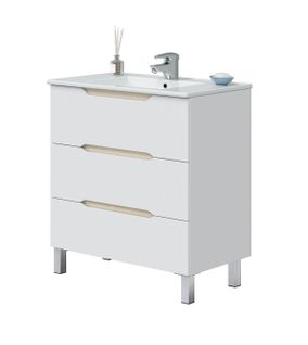 Meuble De Salle De Bain 80cm Avec 3 Tiroirs Sans Poignée Coloris Blanc