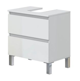Meuble De Salle De Bain Sous Évier 60 Cm Avec 2 Tiroirs Coloris Blanc