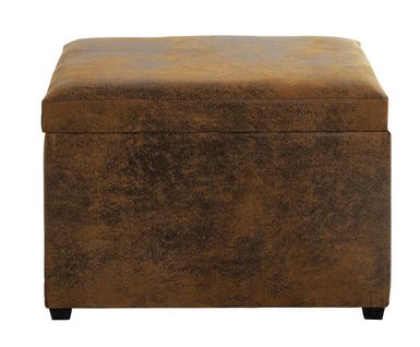 Coffre De Rangement En Simili-cuir Coloris Marron Vintage Et Bois -l. 58 X P. 39 X H. 42 Cm