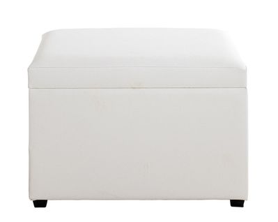 Coffre De Rangement En Simili-cuir Coloris Blanc Et Bois -l. 58 X P. 39 X H. 42 Cm