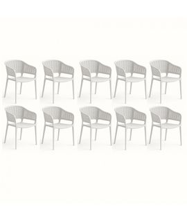 Lot De 10 Chaises De Jardin Empilables En Résine Coloris Blanc - L. 59 X P. 56 X H. 79 Cm