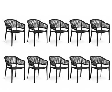 Lot De 10 Chaises De Jardin Empilables En Résine Coloris anthracite - L. 59 X P. 56 X H. 79 Cm