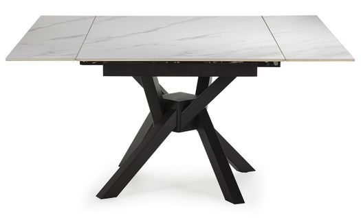 Table à Manger, Table De Repas Extensible Carrée En Pierre Frittée Coloris Blanc, Pieds En Métal