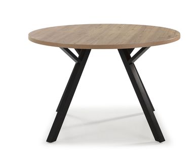 Table à Manger, Table De Repas Ronde Aspect Bois Naturel Et Pieds En Métal Noir