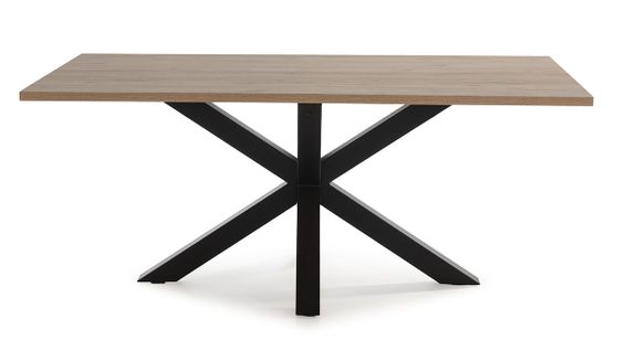 Table à Manger, Table De Repas Rectangulaire Aspect Bois Coloris Naturel Avec Pieds En Métal Noir