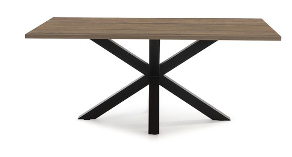 Table à Manger, Table De Repas Rectangulaire Aspect Bois Coloris Noyer Avec Pieds En Métal Noir