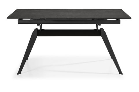 Table à Manger, Table De Repas Extensible En Céramique Coloris Noir, Pieds En Métal Noir