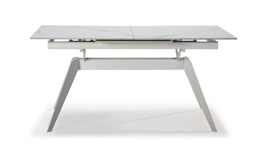 Table à Manger, Table De Repas Extensible En Céramique Coloris Blanc, Pieds En Métal Blanc