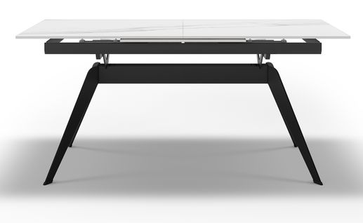 Table à Manger, Table De Repas Extensible En Céramique Coloris Blanc, Pieds En Métal Noir