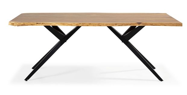 Table à Manger, Table De Repas Rectangulaire En Acacia Coloris Naturel, Pieds En Métal Noir