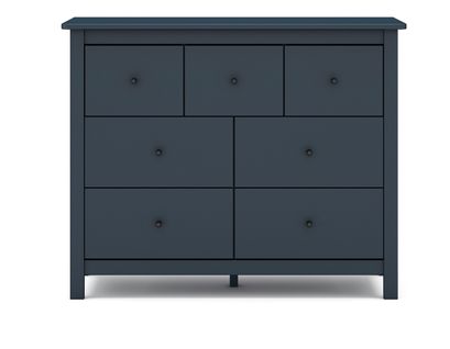 Commode, Meuble De Rangement En Pin Avec 7 Tiroirs Coloris Bleu Marine - L. 110 X P. 40 X H. 80 Cm