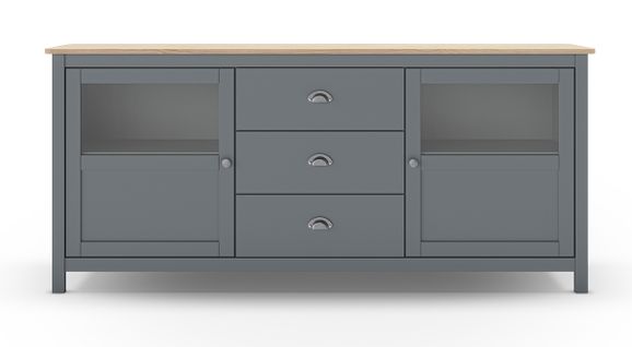 Buffet, Commode De Rangement Avec 3 Tiroirs Et 2 Portes En Pin Coloris Vert Kaki, Chêne