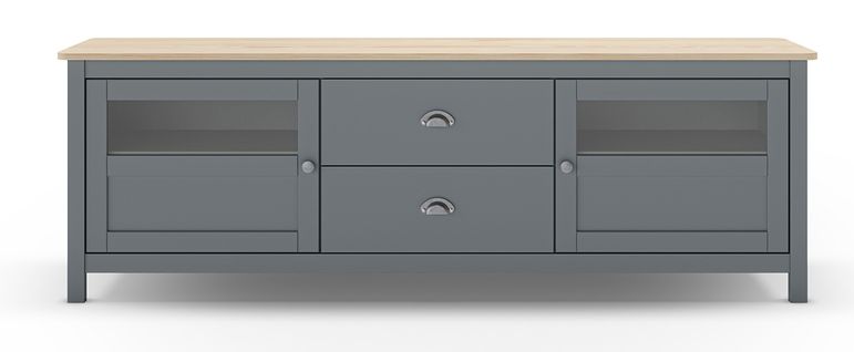 Buffet, Commode De Rangement Avec 2 Tiroirs Et 2 Portes En Pin Coloris Vert Kaki, Chêne