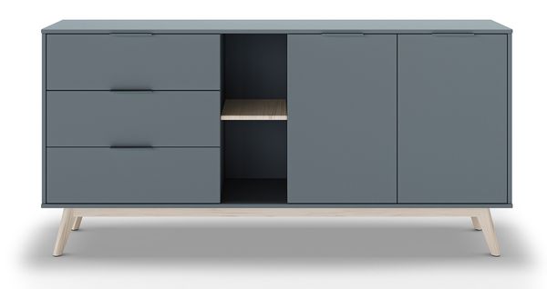 Buffet, Commode Rectangulaire Avec 2 Portes Et 3 Tiroirs Aspect Bois Coloris Vert Kaki