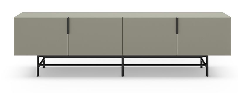 Meuble TV, Meuble De Salon Aspect Bois Coloris Vert Et Pieds En Métal Noir