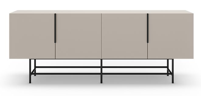 Meuble TV, Meuble De Salon Aspect Bois Coloris Crème, Pieds En Métal Noir