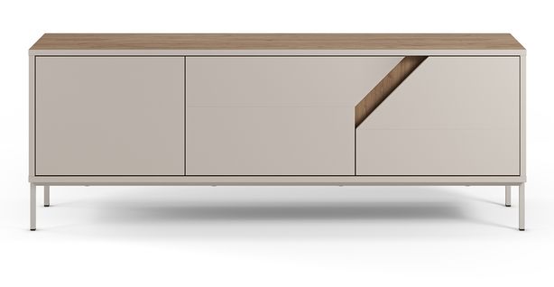 Meuble TV, Meuble De Salon Avec 3 Portes Aspect Bois Coloris Chêne, Crème