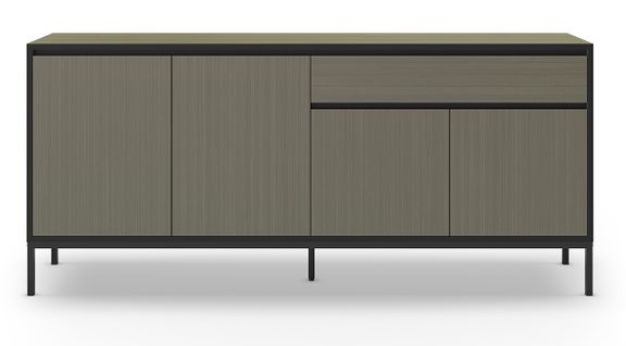 Buffet, Commode Basse Avec 4 Portes Et 1 Tiroir Aspect Bois Coloris Vert Foncé Et Pieds En Métal