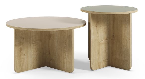 Set De 2 Tables Basses, Tables De Salon Aspect Bois Coloris Chêne, Vert