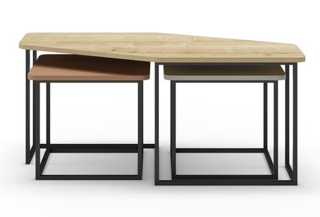 Set De 3 Tables Basses, Tables De Salon Aspect Bois Coloris Chêne, Terracotta, Vert