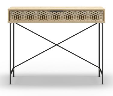 Meuble Console, Table De Console Aspect Bois Coloris Chêne Et Pieds En Métal Noir