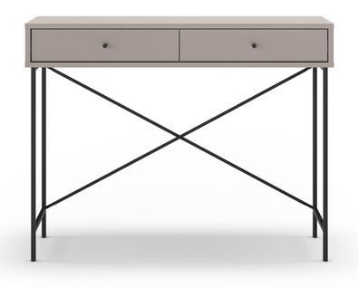 Meuble Console, Table De Console Avec 2 Tiroirs Aspect Bois Coloris Moka Et Pieds En Métal Noir