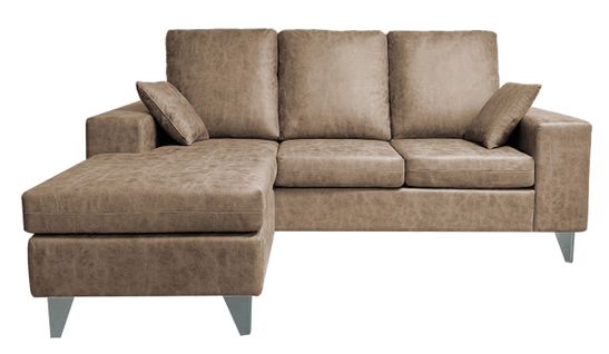 Canapé D'angle 3 Places Réversible En Simili-cuir Coloris Marron  - L. 200 X P. 144 X H. 99 Cm