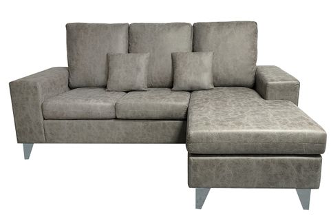 Canapé D'angle 3 Places Réversible En Simili-cuir Coloris Gris  - L. 200 X P. 144 X H. 99 Cm