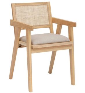 Chaise Fauteuil En Bois Naturel Avec Assise Rembourrée Et Dossier En Cannage