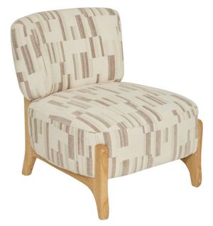 Fauteuil Chenille Rembourré à Motifs Avec Pieds Bois Effet Naturel - L. 63 X P. 69 X H. 72 Cm