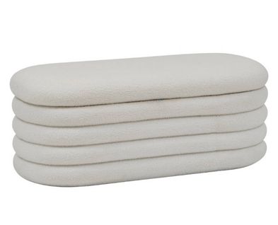 Banc Coffre Rembourré En Bouclette Coloris Blanc - Longueur 110 X Profondeur 46 X Hauteur 40,5 Cm