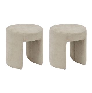 Lot De 2 Tabourets Pouf Revêtu En Tissu Beige - Longueur 38 X Profondeur 38 X Hauteur 38 Cm