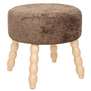 Tabouret Rond Rembourré Tissu Marron Et Pieds En Bois - Diamètre 39 X Profondeur 38 X Hauteur 38 Cm