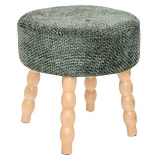 Tabouret Rond Rembourré Tissu Vert Et Pieds En Bois - Diamètre 39 X Profondeur 38 X Hauteur 38 Cm