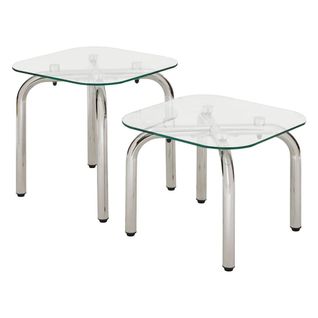 Lot De 2 Tables Basse En Verre Et Métal Chromé - Longueur 50 X Largeur.50 X Hauteur 49,5/39,5 Cm